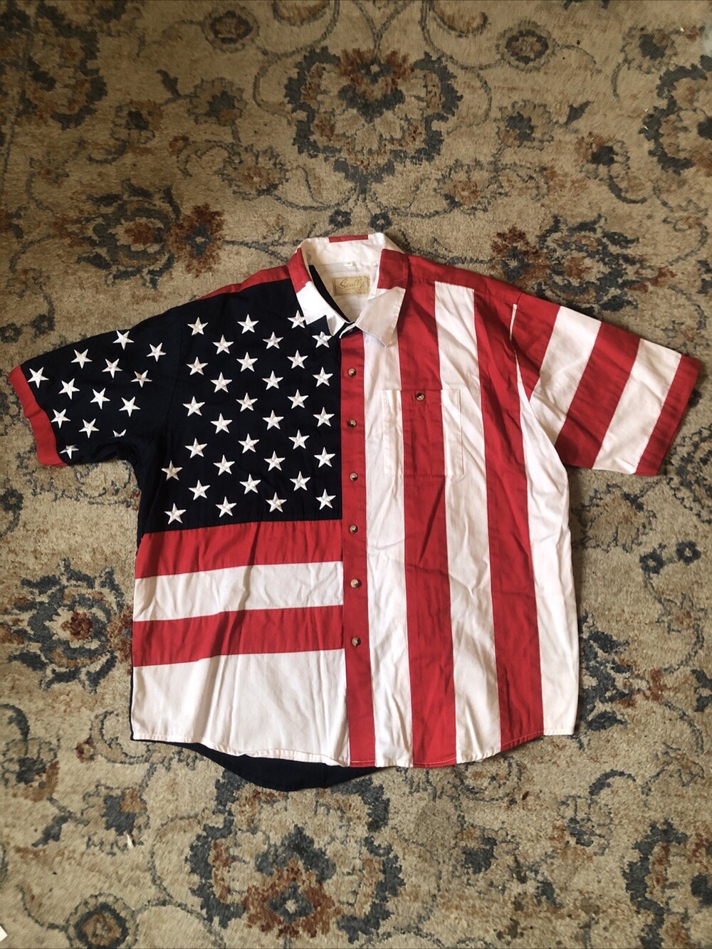 Scully Patriotic American Flag Embroidered Button-Down Shirt Men's Size 3XL
